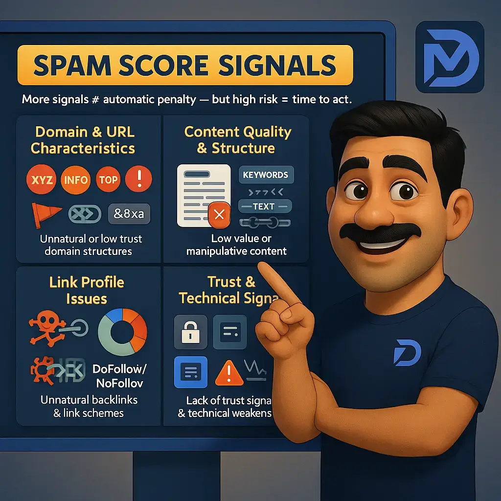سیگنال‌های افزایش اسپم اسکور: از پسوند دامنه تا محتوای بی‌کیفیت