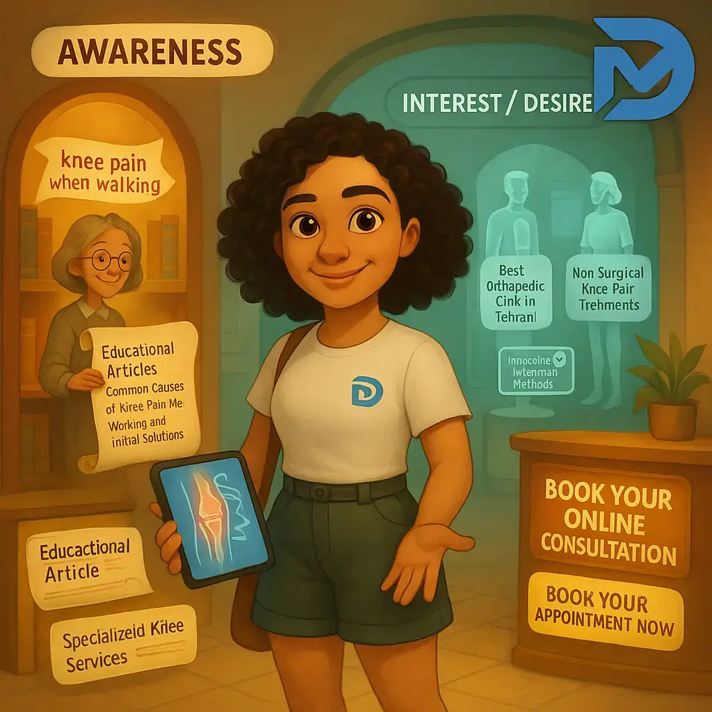 تفکیک رفتار جستجوی کاربران در مراحل مختلف قیف: مثال “درد زانو“